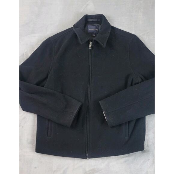 Banana Republic Wool Cashmere zip up black collared coat mens Medium mid length - Picture 1 of 15
